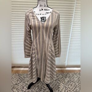 Zara Beige and Black Striped Long Sleeve Dress
